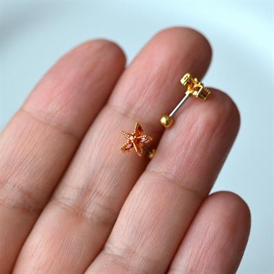 Deniz Yıldızı Helix Piercing Kıkırdak Cerrahi Çelik Gold Renk