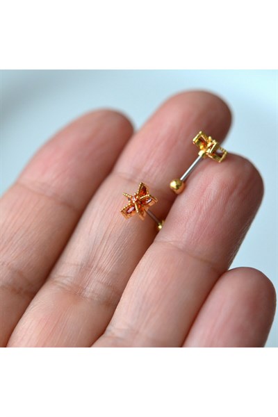 Deniz Yıldızı Helix Piercing Kıkırdak Cerrahi Çelik Gold Renk