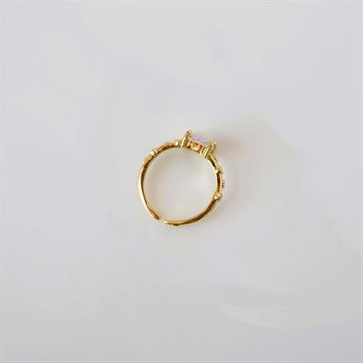 Dörtgen Baget Taş Yüzük Ayarlanabilir Zirkon Gold