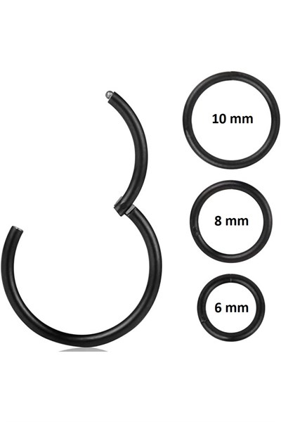 Düz Siyah Renk Halka Cerrahi Çelik Piercing Takımı 3lü Set
