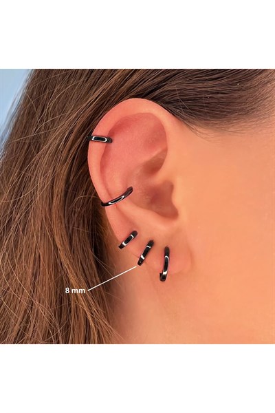 Düz Siyah Renk Halka Cerrahi Çelik Piercing Takımı 3lü Set