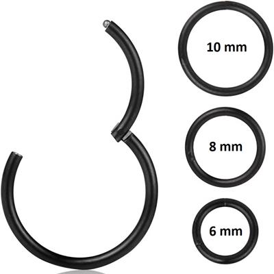 Düz Siyah Renk Halka Cerrahi Çelik Piercing Takımı 3lü Set