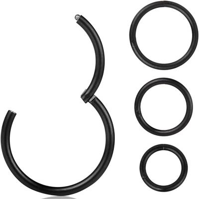 Düz Siyah Renk Halka Cerrahi Çelik Piercing Takımı 3lü Set