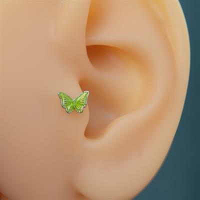 Fıstık Yeşil Kelebekli Piercing Helix Kıkırdak Conch Lob Silver