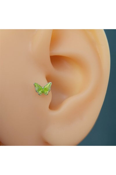 Fıstık Yeşil Kelebekli Piercing Helix Kıkırdak Conch Lob Silver