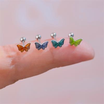 Fıstık Yeşil Kelebekli Piercing Helix Kıkırdak Conch Lob Silver
