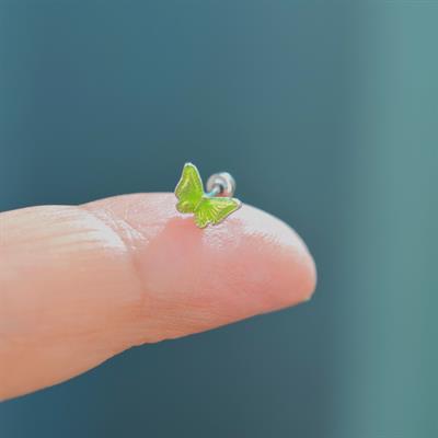 Fıstık Yeşil Kelebekli Piercing Helix Kıkırdak Conch Lob Silver