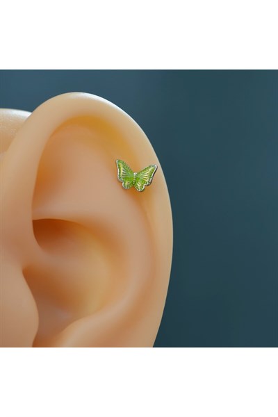 Fıstık Yeşil Kelebekli Piercing Helix Kıkırdak Conch Lob Silver