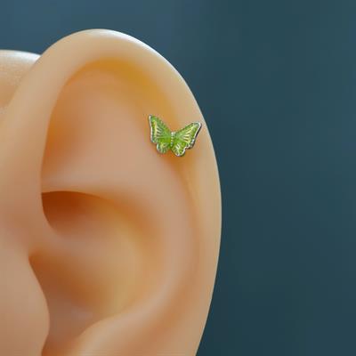 Fıstık Yeşil Kelebekli Piercing Helix Kıkırdak Conch Lob Silver