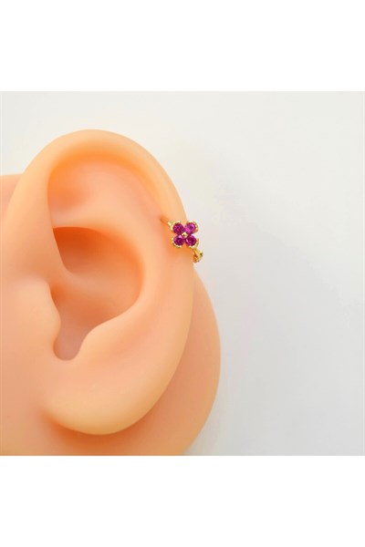 Fuşya Renk Çiçek Halka Piercing Helix Kıkırdak Forward Helix Piercing