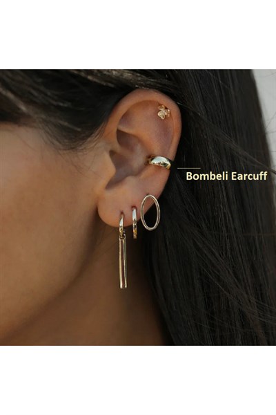 Gold Bombeli Düz Earcuff Sıkıştırma Kıkırdak Küpe