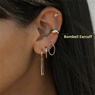 Gold Bombeli Düz Earcuff Sıkıştırma Kıkırdak Küpe