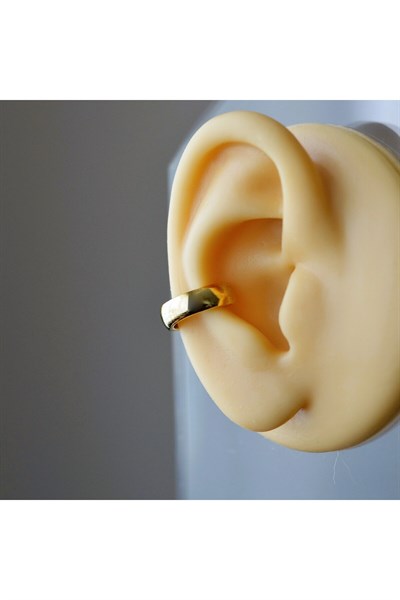 Gold Bombeli Düz Earcuff Sıkıştırma Kıkırdak Küpe