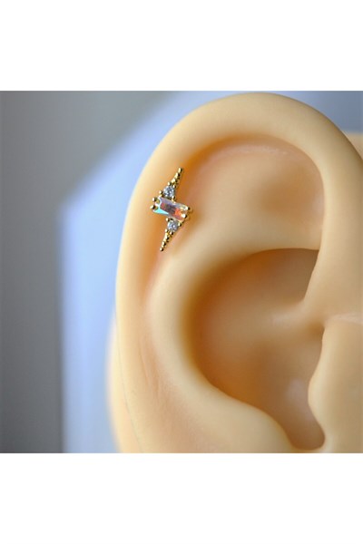 Gold Cerrahi Çelik Şimşek Modelli Piercing Helix Lob Kıkırdak Tragus