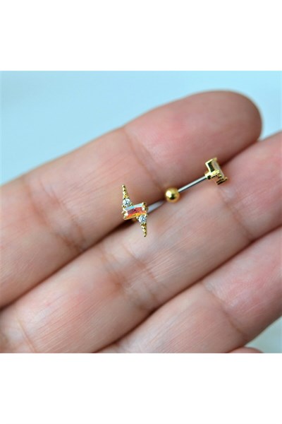 Gold Cerrahi Çelik Şimşek Modelli Piercing Helix Lob Kıkırdak Tragus