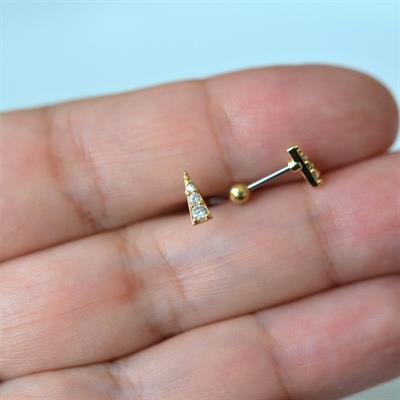Gold Cerrahi Çelik Taşlı Mini Üçgen Piercing Helix Lob Kıkırdak Tragus