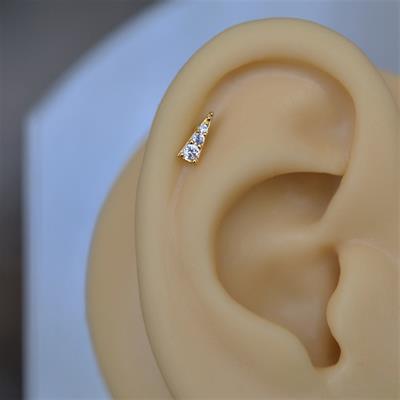 Gold Cerrahi Çelik Taşlı Mini Üçgen Piercing Helix Lob Kıkırdak Tragus