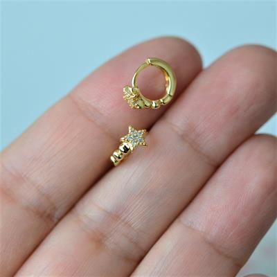 Gold Cerrahi Çelik Yıldız Modelli Halka Tragus Piercing Helix Lob Kıkırdak