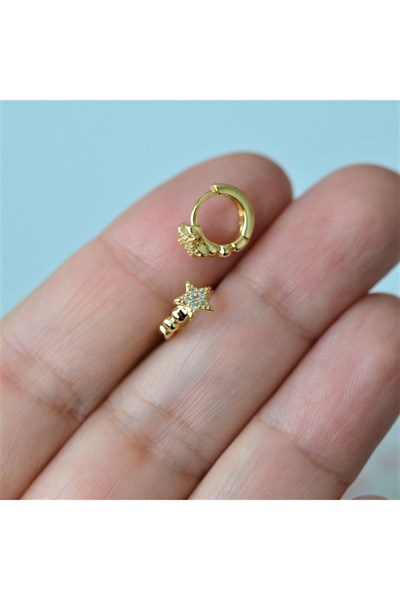 Gold Cerrahi Çelik Yıldız Modelli Halka Tragus Piercing Helix Lob Kıkırdak