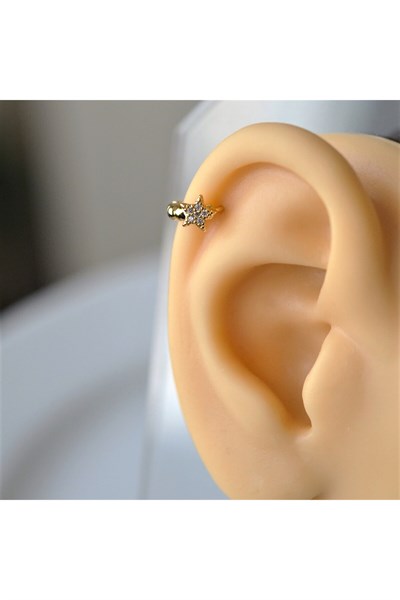 Gold Cerrahi Çelik Yıldız Modelli Halka Tragus Piercing Helix Lob Kıkırdak