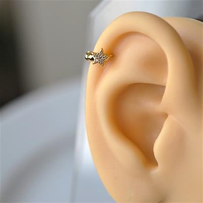 Gold Cerrahi Çelik Yıldız Modelli Halka Tragus Piercing Helix Lob Kıkırdak