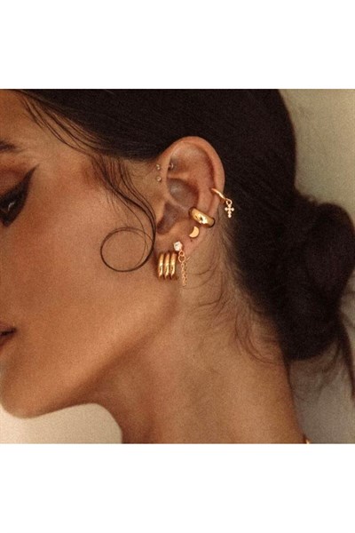 Gold Haç Piercing Tragus Helix Kıkırdak Zirkon Cross Piercing