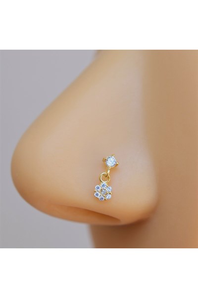 Gold Kaplama 925 Ayar Gümüş Çiçek Sallantılı Burun Hızma Piercing
