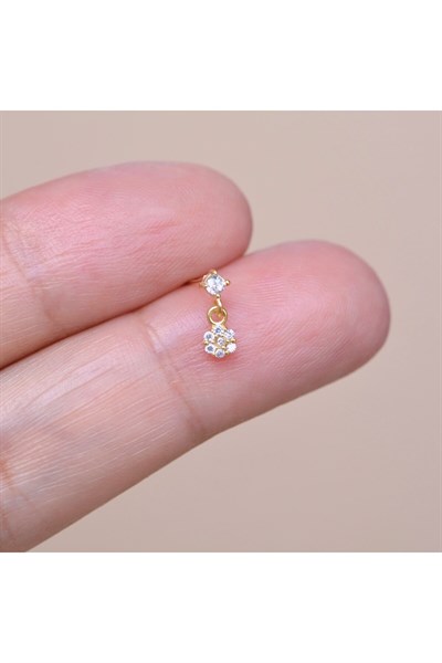Gold Kaplama 925 Ayar Gümüş Çiçek Sallantılı Burun Hızma Piercing