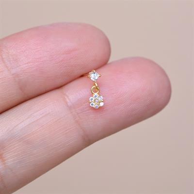 Gold Kaplama 925 Ayar Gümüş Çiçek Sallantılı Burun Hızma Piercing