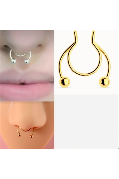 Gold Renk 316 L Paslanmaz Çelik Fake Piercing Sıkıştırmalı Labret Piercing Delik Gerektirmez