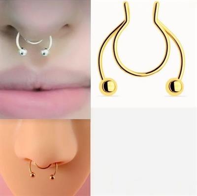 Gold Renk 316 L Paslanmaz Çelik Fake Piercing Sıkıştırmalı Labret Piercing Delik Gerektirmez