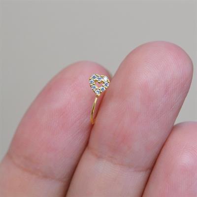 Gold Renk 925 Ayar Gümüş Delik Gerektirmeyen Sıkıştırmalı Kalp Hızma
