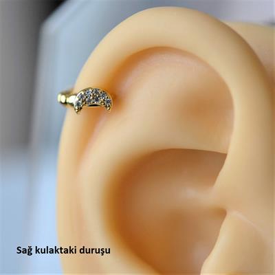 Gold Renk Cerrahi Çelik Ay Modelli Halka Tragus Piercing Helix Lob Kıkırdak