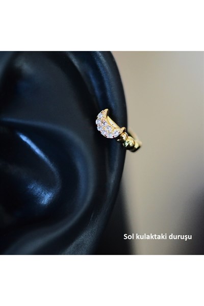 Gold Renk Cerrahi Çelik Ay Modelli Halka Tragus Piercing Helix Lob Kıkırdak