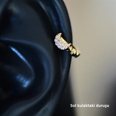 Gold Renk Cerrahi Çelik Ay Modelli Halka Tragus Piercing Helix Lob Kıkırdak