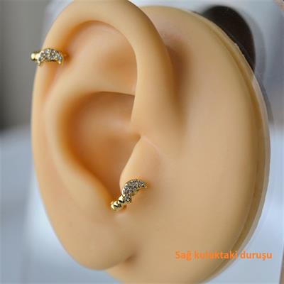 Gold Renk Cerrahi Çelik Ay Modelli Halka Tragus Piercing Helix Lob Kıkırdak