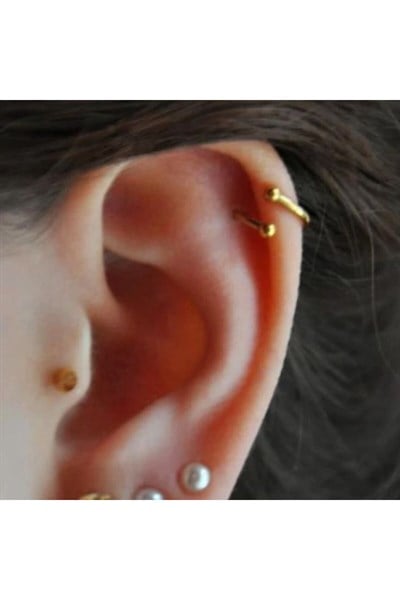 Gold Renk Cerrahi Çelik Spiral Piercing Kulak Dudak Burun Kaş Kıvrımlı Piercing