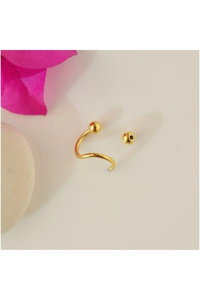 Gold Renk Cerrahi Çelik Spiral Piercing Kulak Dudak Burun Kaş Kıvrımlı Piercing