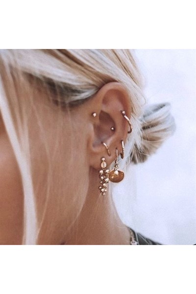 Gold Renk Cerrahi Çelik Spiral Piercing Kulak Dudak Burun Kaş Kıvrımlı Piercing