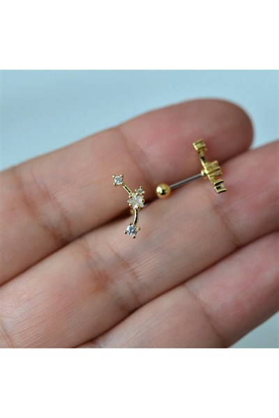 Gold Renk Cerrahi Çelik Taşlı Mini Yıldızlar Helix Piercing Lob Kıkırdak Tragus