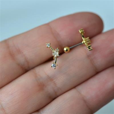Gold Renk Cerrahi Çelik Taşlı Mini Yıldızlar Helix Piercing Lob Kıkırdak Tragus