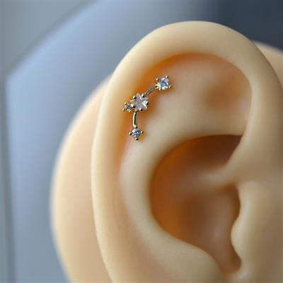 Gold Renk Cerrahi Çelik Taşlı Mini Yıldızlar Helix Piercing Lob Kıkırdak Tragus