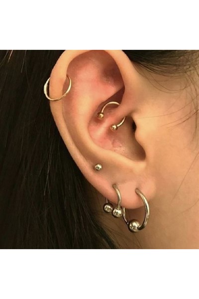 Gold Renk Cerrahi Çelik Toplu Piercing 10 mm Helix Lob Conch Daith