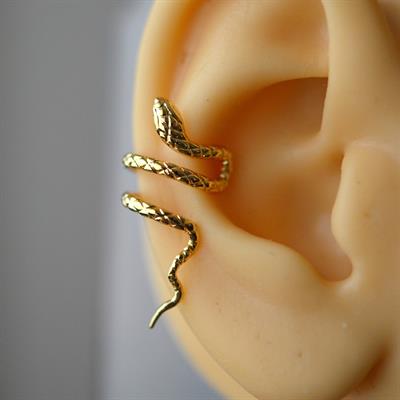Gold Renkli Çelik Yılan Model Earcuff Yılan Sıkıştırma Kıkırdak Küpesi