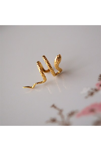 Gold Renkli Çelik Yılan Model Earcuff Yılan Sıkıştırma Kıkırdak Küpesi