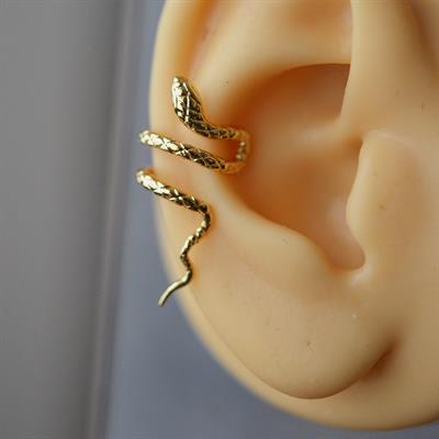 Gold Renkli Çelik Yılan Model Earcuff Yılan Sıkıştırma Kıkırdak Küpesi
