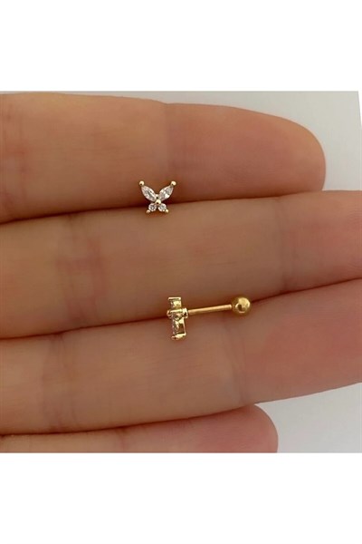 Gold Renkli Kelebek Helix Piercing Tragus Lob Conch 8 mm