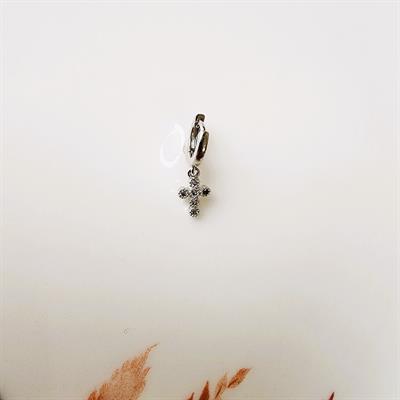 Gümüş Haç Piercing  Tragus Helix Kıkırdak Zirkon Cross Piercing