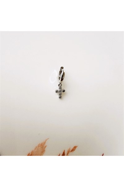 Gümüş Haç Piercing Tragus Helix Kıkırdak Zirkon Cross Piercing
