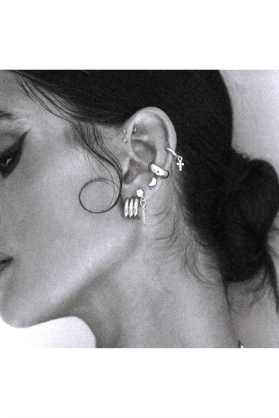 Gümüş Haç Piercing Tragus Helix Kıkırdak Zirkon Cross Piercing